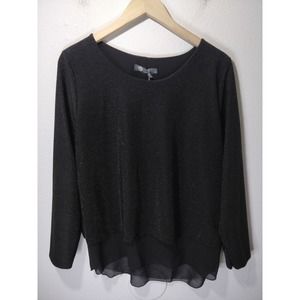 3/$20 JM Collection Knitted Shimmery Layered Black Long Sleeve Top L NWT